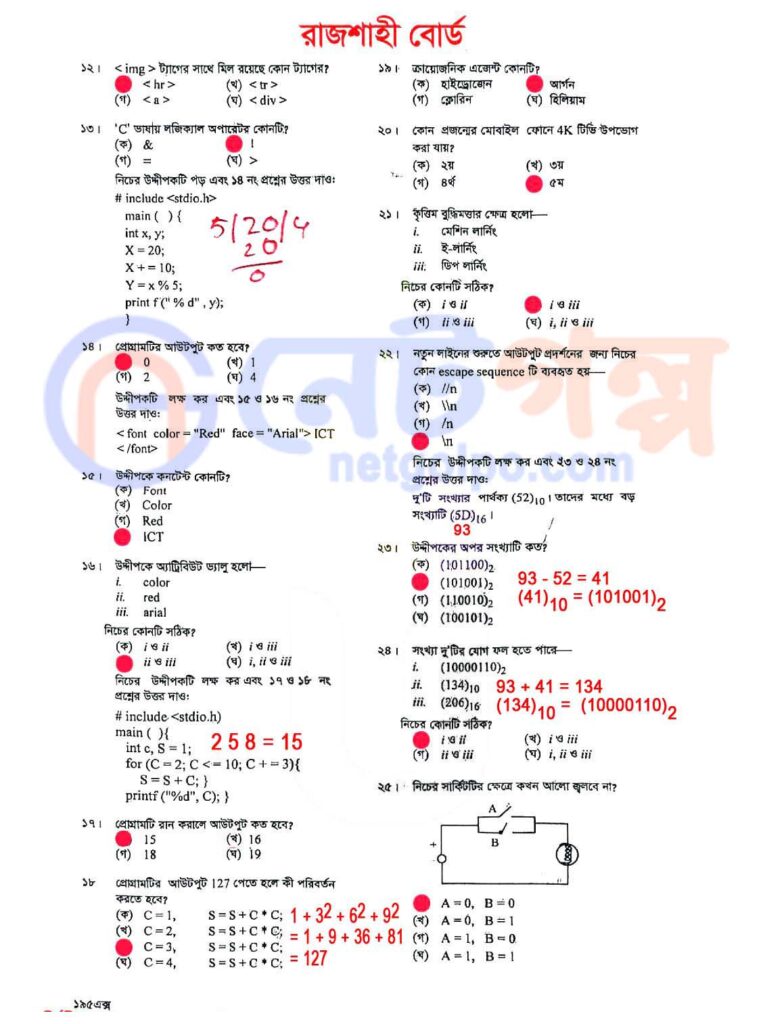 ICT MCQ Rajshahi Board-2025